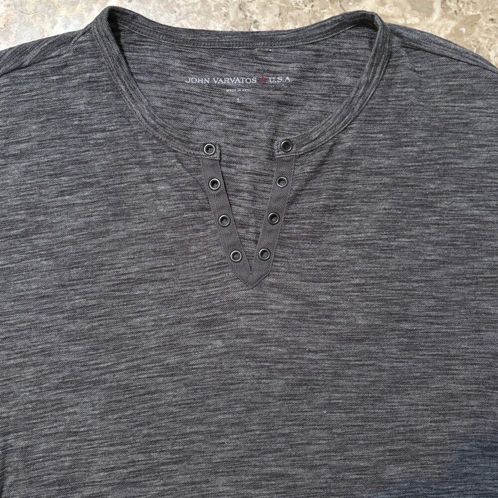 John Varvatos Shirt Mens Large Grey Open Henley Short Sleeve Cotton Blend